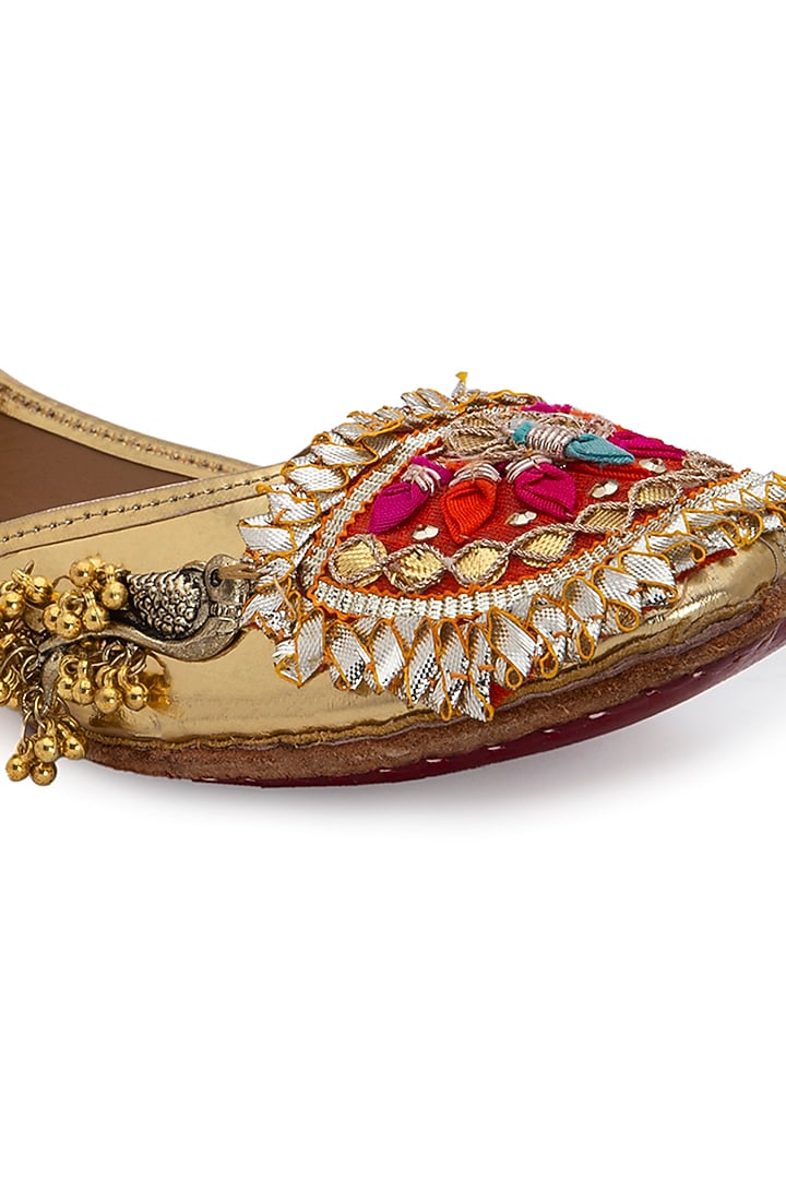 Gold Faux Leather Juttis by 5 Elements at Pernia's Pop Up Shop