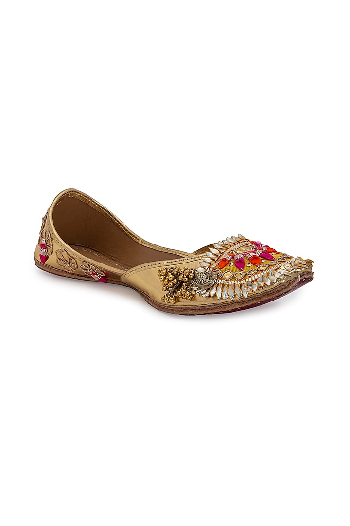 Gold Gota Patti Embroidered Juttis by 5 Elements