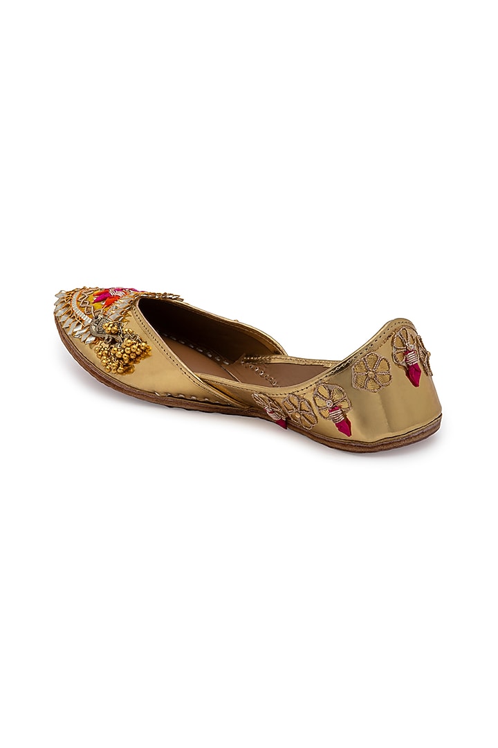 Gold Gota Patti Embroidered Juttis by 5 Elements at Pernia's Pop Up Shop