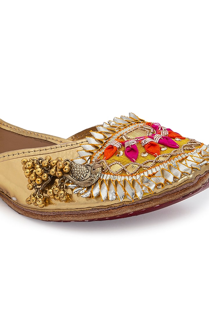 Gold Gota Patti Embroidered Juttis by 5 Elements at Pernia's Pop Up Shop