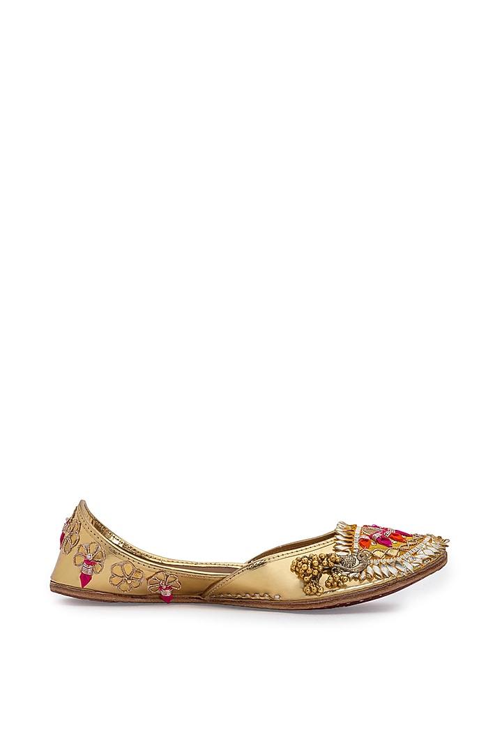 Gold Gota Patti Embroidered Juttis by 5 Elements at Pernia's Pop Up Shop