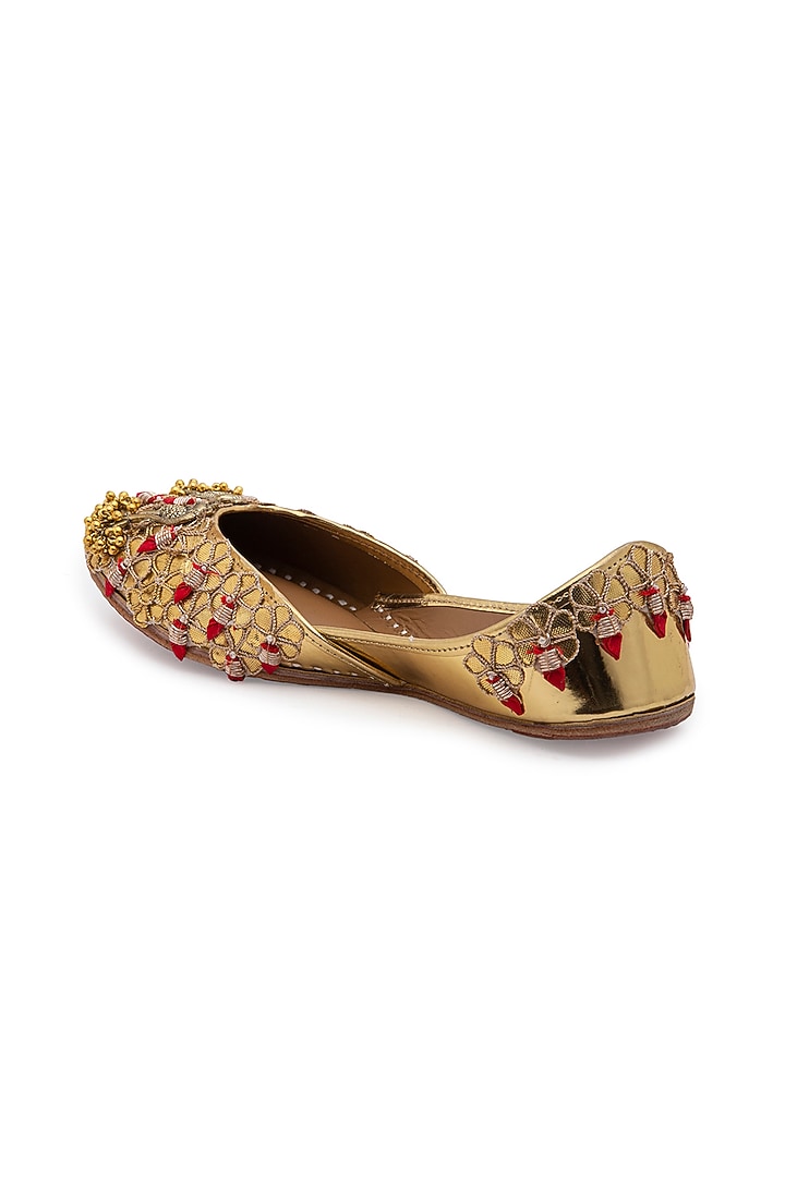 Gold Embroidered Juttis by 5 Elements at Pernia's Pop Up Shop
