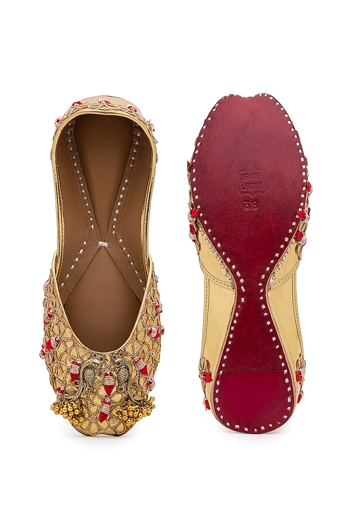 Gold Embroidered Juttis by 5 Elements at Pernia's Pop Up Shop