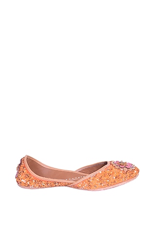 Orange Sequins Embellished Juttis by 5 Elements
