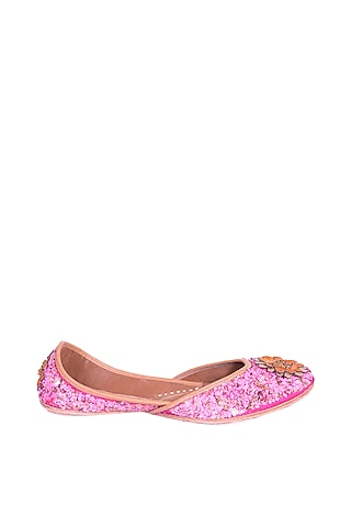 Pink Sequins Embellished Juttis by 5 Elements