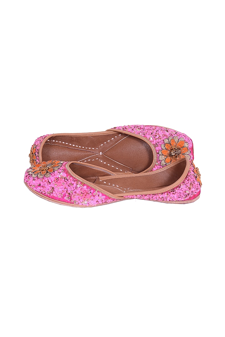 Pink Sequins Embellished Juttis by 5 Elements at Pernia's Pop Up Shop