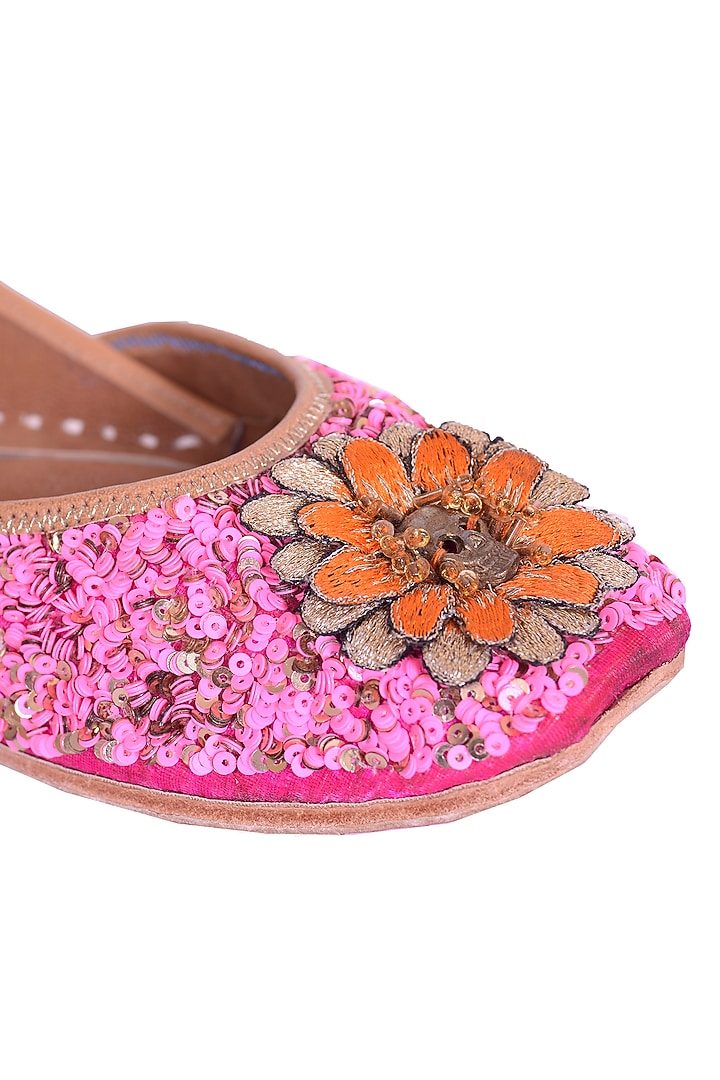 Pink Sequins Embellished Juttis by 5 Elements at Pernia's Pop Up Shop