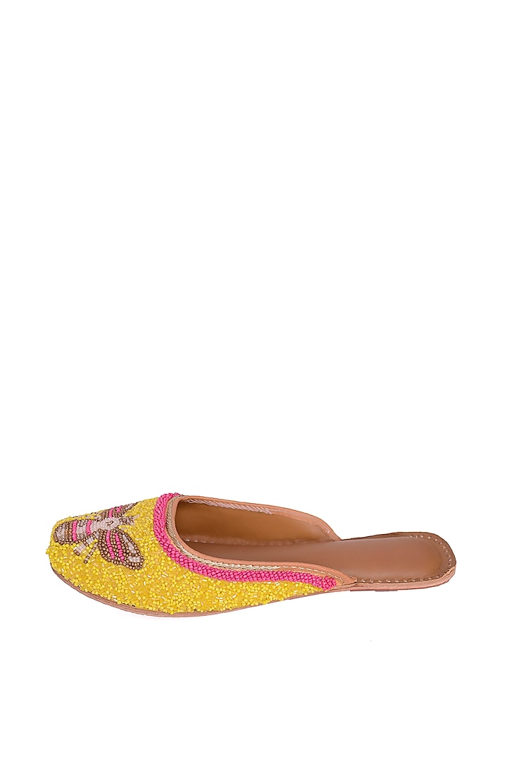 Yellow Beaded Juttis by 5 Elements