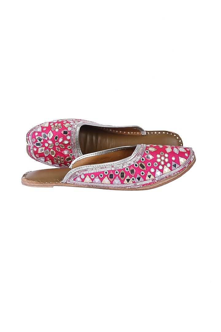 Pink Silk Blend Juttis by 5 Elements at Pernia's Pop Up Shop
