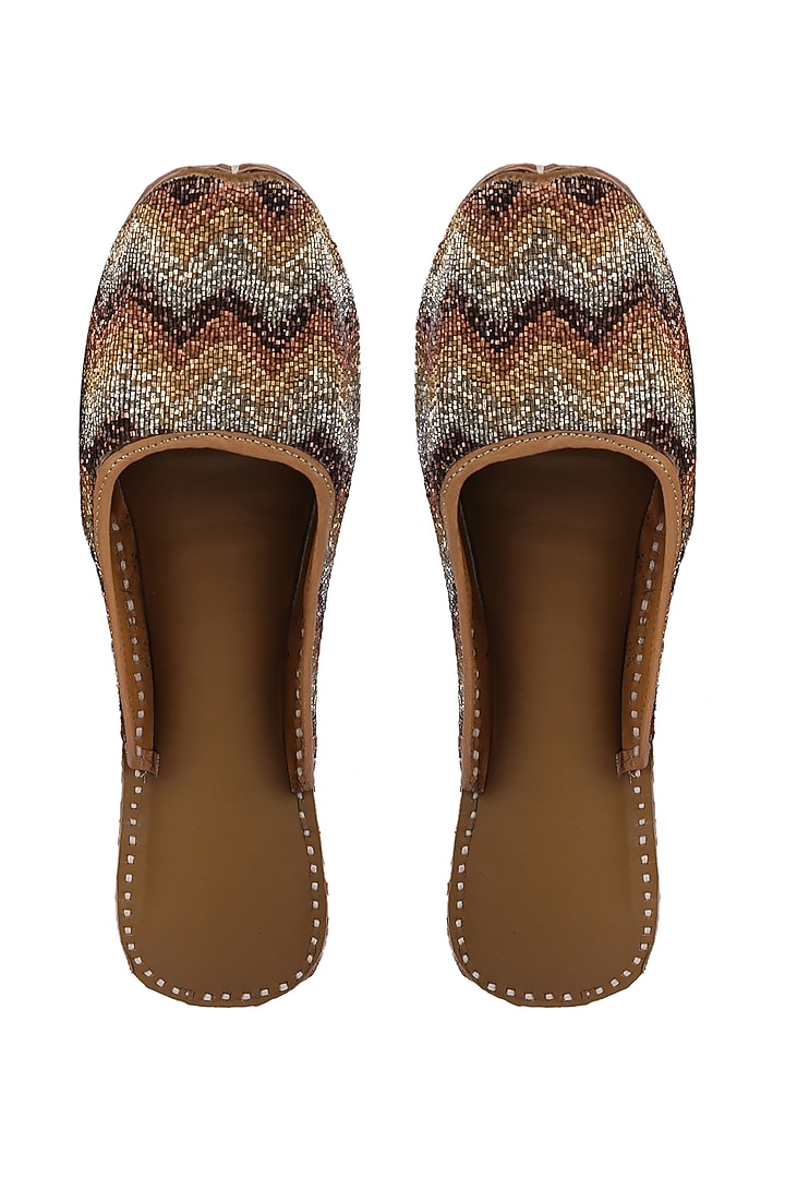 Gold & Silver Silk Blend Juttis by 5 Elements at Pernia's Pop Up Shop