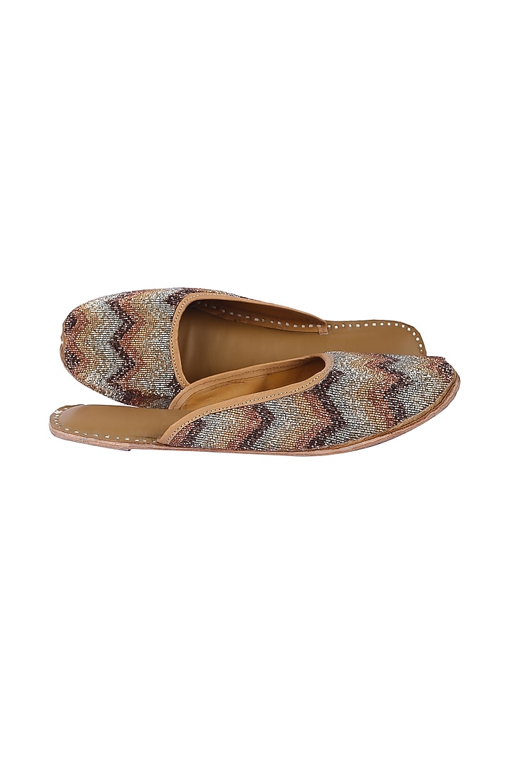 Gold & Silver Silk Blend Juttis by 5 Elements at Pernia's Pop Up Shop