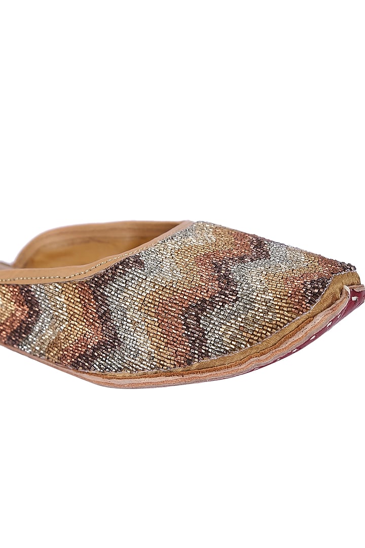 Gold & Silver Silk Blend Juttis by 5 Elements at Pernia's Pop Up Shop