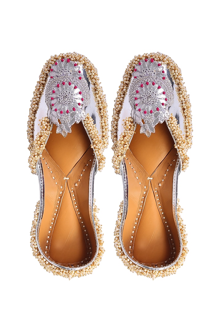 Silver Faux Leather Juttis by 5 Elements at Pernia's Pop Up Shop