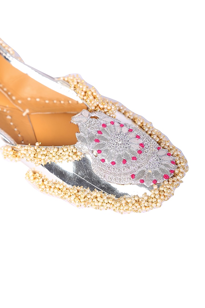 Silver Faux Leather Juttis by 5 Elements at Pernia's Pop Up Shop
