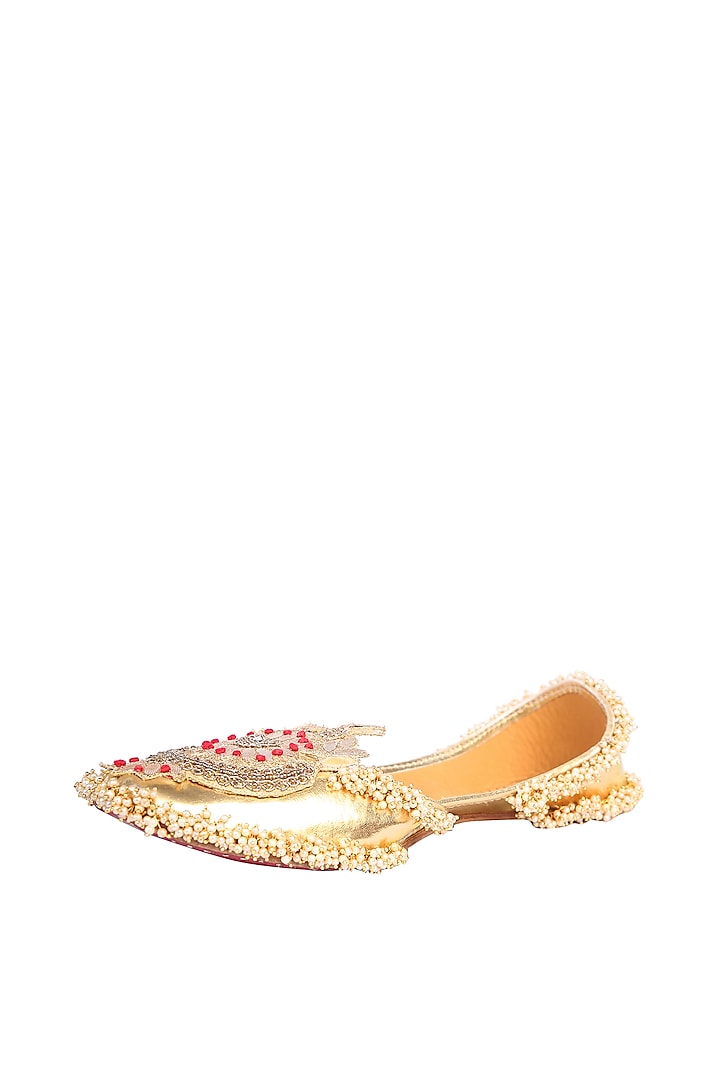 Gold Faux Leather Juttis by 5 Elements