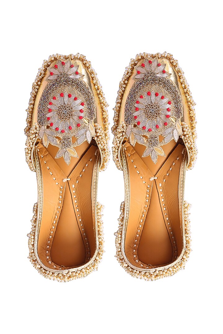 Gold Faux Leather Juttis by 5 Elements at Pernia's Pop Up Shop