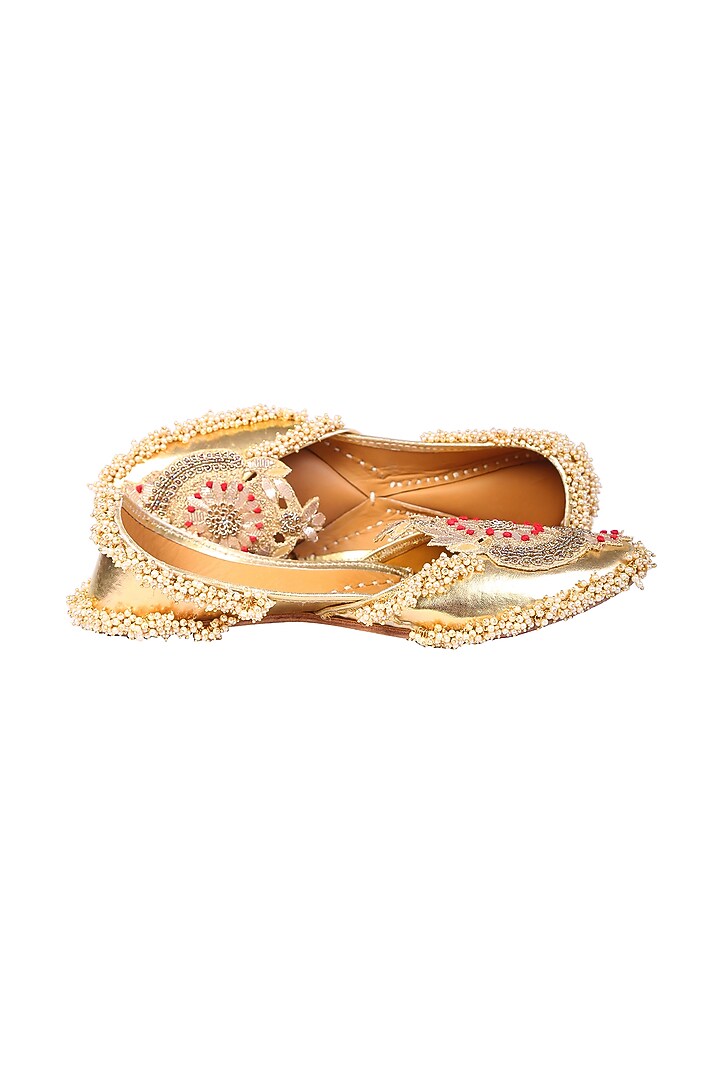 Gold Faux Leather Juttis by 5 Elements at Pernia's Pop Up Shop
