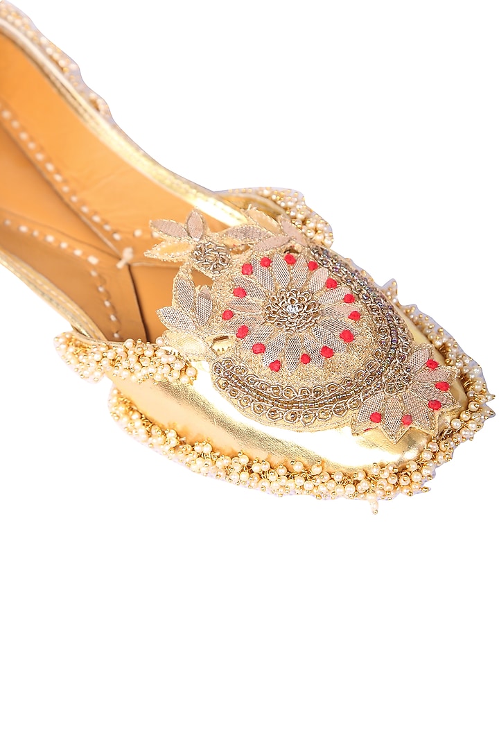 Gold Faux Leather Juttis by 5 Elements at Pernia's Pop Up Shop