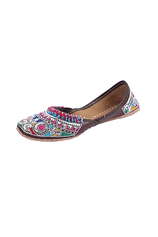 Multi-Colored Mukaish Embroidered Juttis by 5 Elements