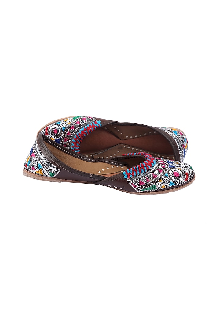 Multi-Colored Mukaish Embroidered Juttis by 5 Elements at Pernia's Pop Up Shop