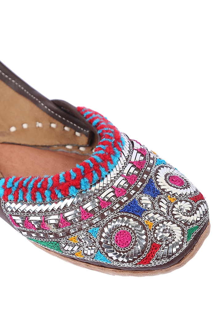 Multi-Colored Mukaish Embroidered Juttis by 5 Elements at Pernia's Pop Up Shop