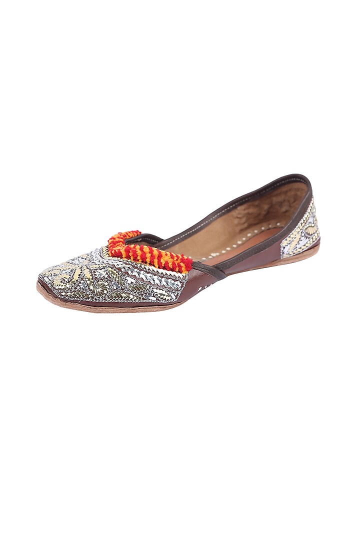 Gold & Silver Mukaish Embroidered Juttis by 5 Elements at Pernia's Pop Up Shop