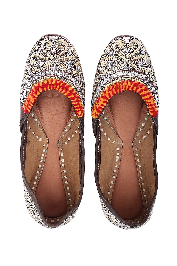 Gold & Silver Mukaish Embroidered Juttis by 5 Elements at Pernia's Pop Up Shop