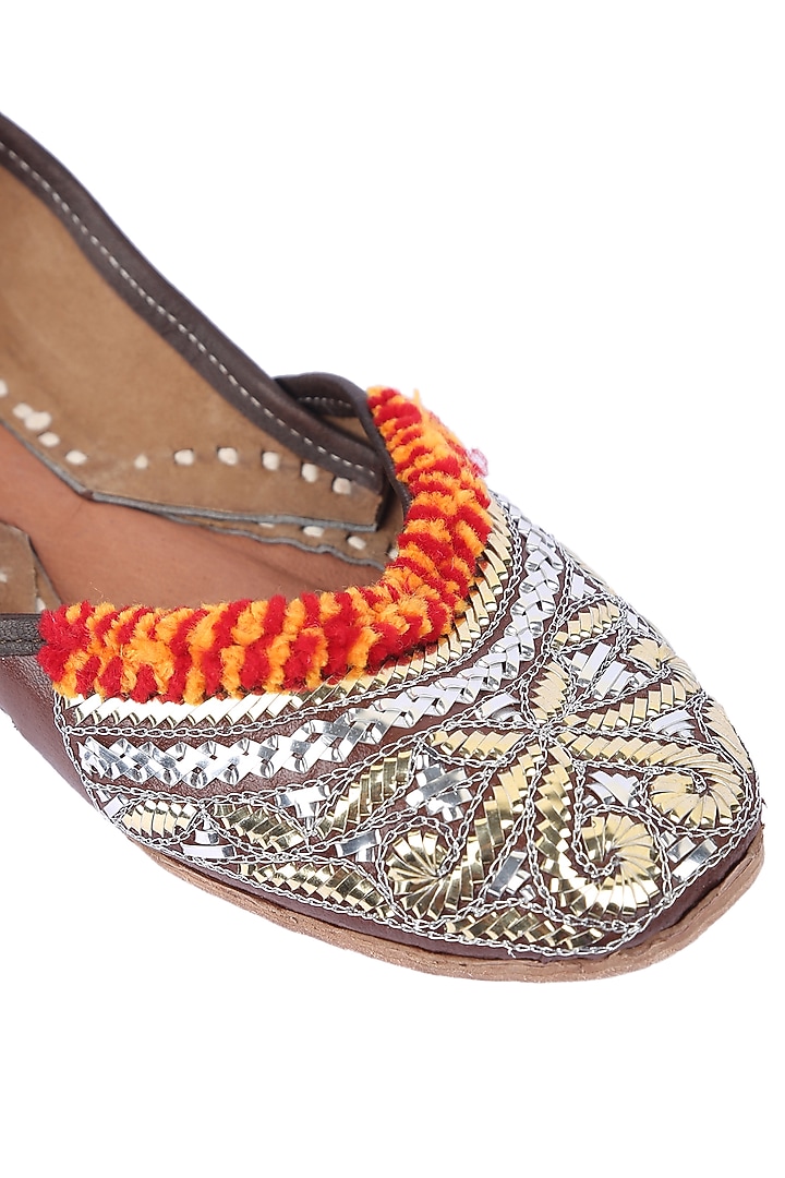 Gold & Silver Mukaish Embroidered Juttis by 5 Elements at Pernia's Pop Up Shop