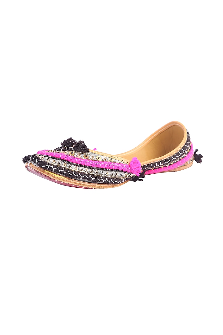 Pink & Black Juttis With Cutdana Detailing by 5 Elements at Pernia's Pop Up Shop