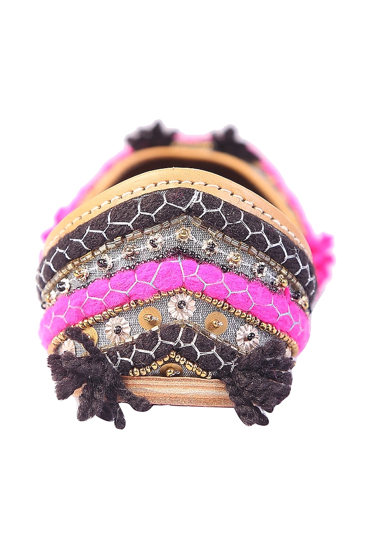 Pink & Black Juttis With Cutdana Detailing by 5 Elements at Pernia's Pop Up Shop