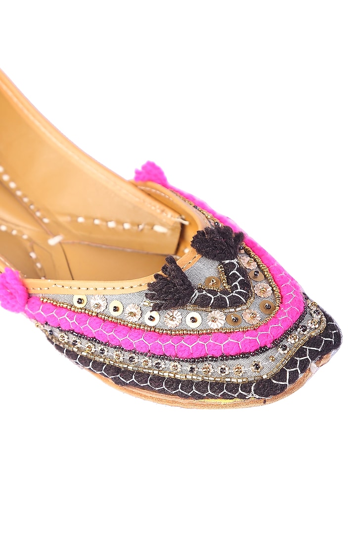 Pink & Black Juttis With Cutdana Detailing by 5 Elements at Pernia's Pop Up Shop