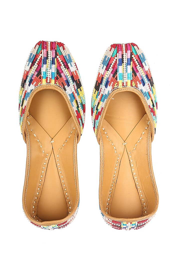 Multi-Colored Beaded Juttis by 5 Elements at Pernia's Pop Up Shop