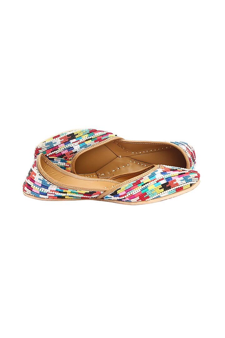 Multi-Colored Beaded Juttis by 5 Elements at Pernia's Pop Up Shop