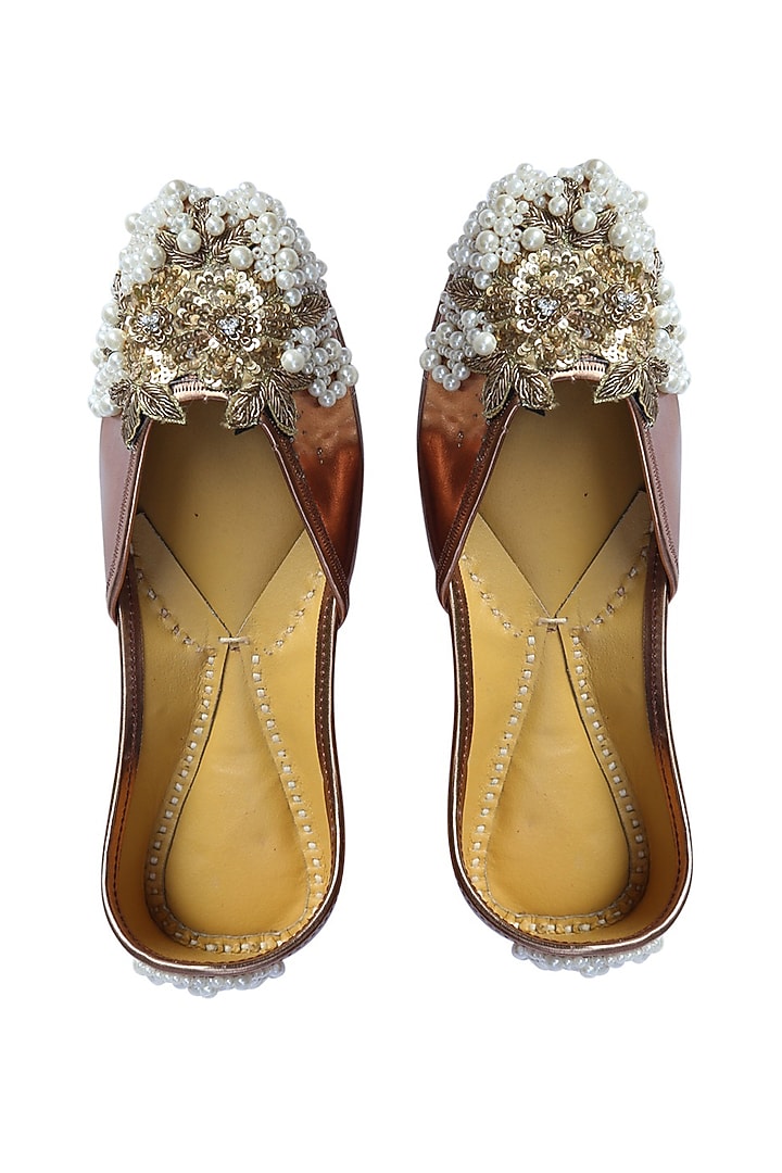 Copper Juttis With Pearls by 5 Elements at Pernia's Pop Up Shop