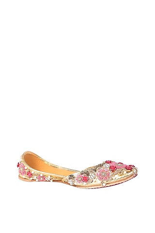 Gold Juttis With Sequins Work by 5 Elements