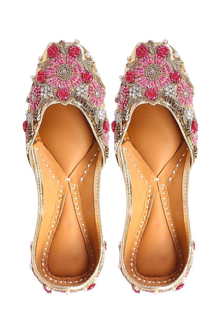 Gold Juttis With Sequins Work by 5 Elements at Pernia's Pop Up Shop