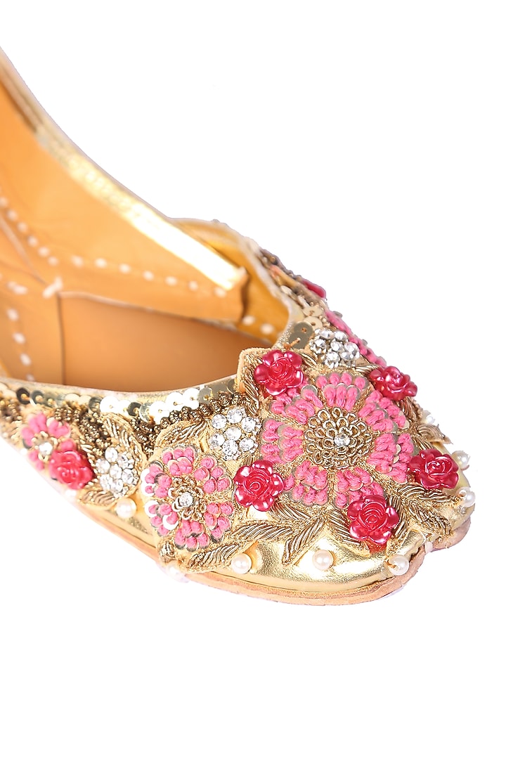 Gold Juttis With Sequins Work by 5 Elements at Pernia's Pop Up Shop