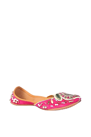 Fuchsia Velvet Juttis by 5 Elements