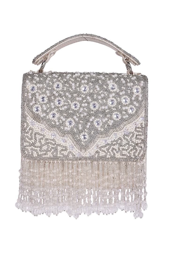 Silver Polyester Clutch Bag by 5 Elements