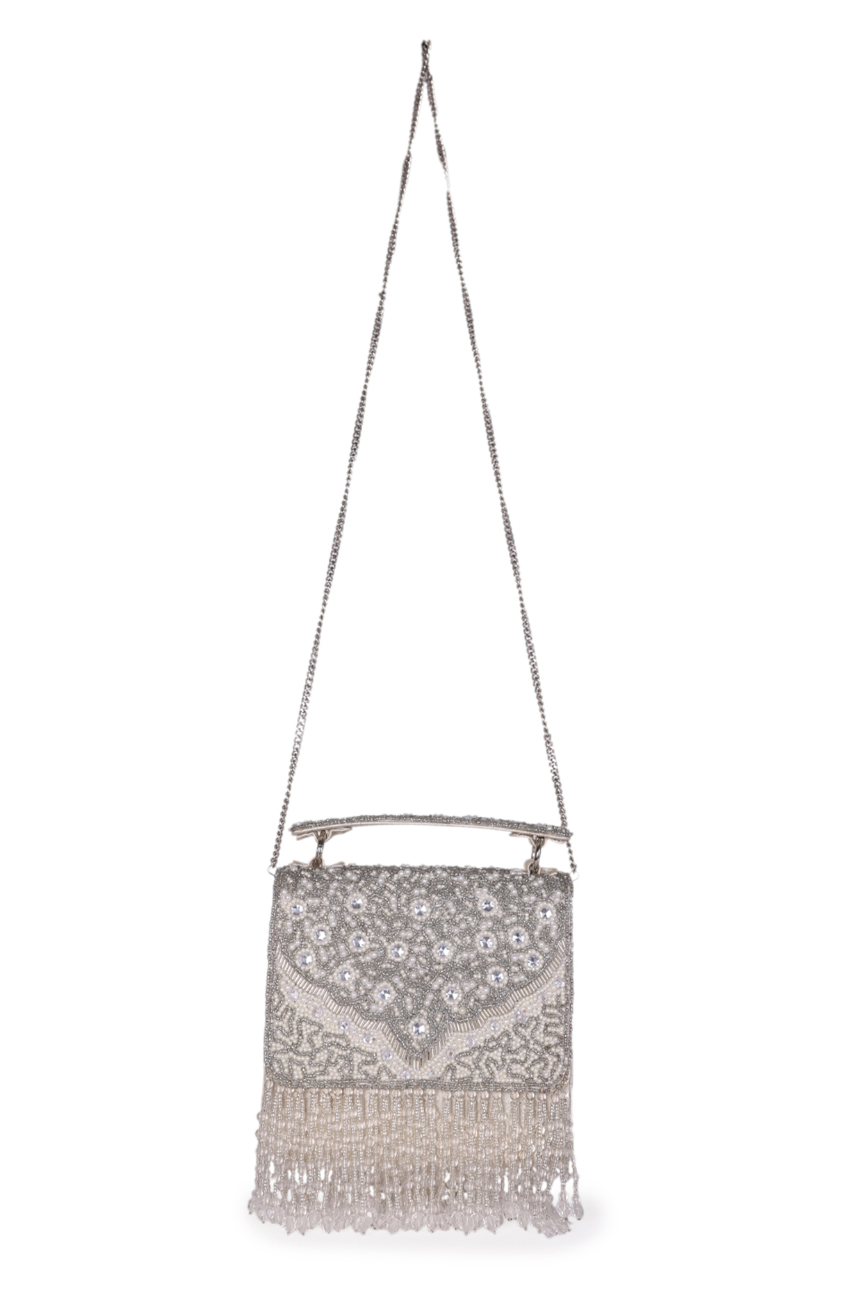 Silver Polyester Clutch Bag by 5 Elements at Pernia's Pop Up Shop