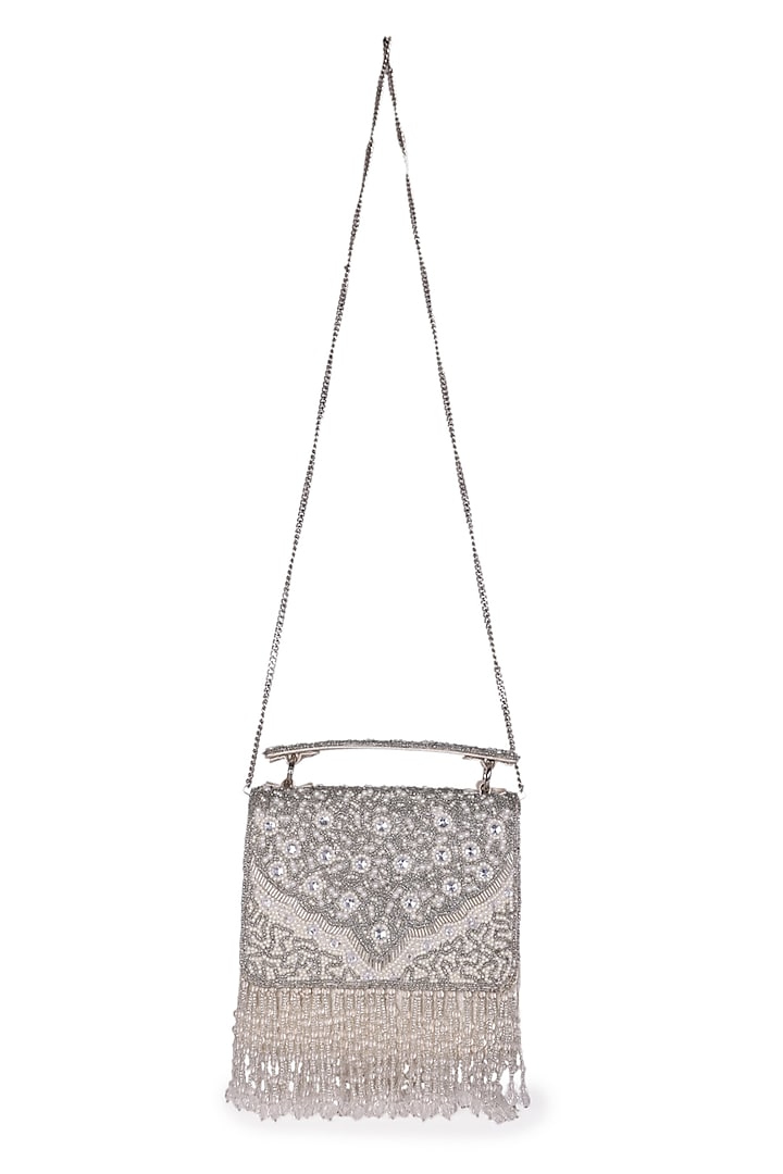 Silver Polyester Clutch Bag by 5 Elements at Pernia's Pop Up Shop