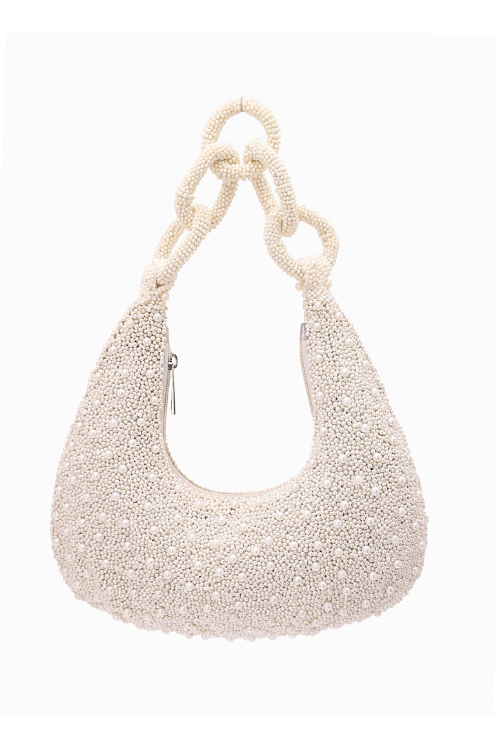 White Silk Embellished Clutch Bag by 5 Elements