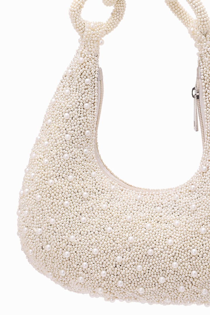 White Silk Embellished Clutch Bag by 5 Elements at Pernia's Pop Up Shop