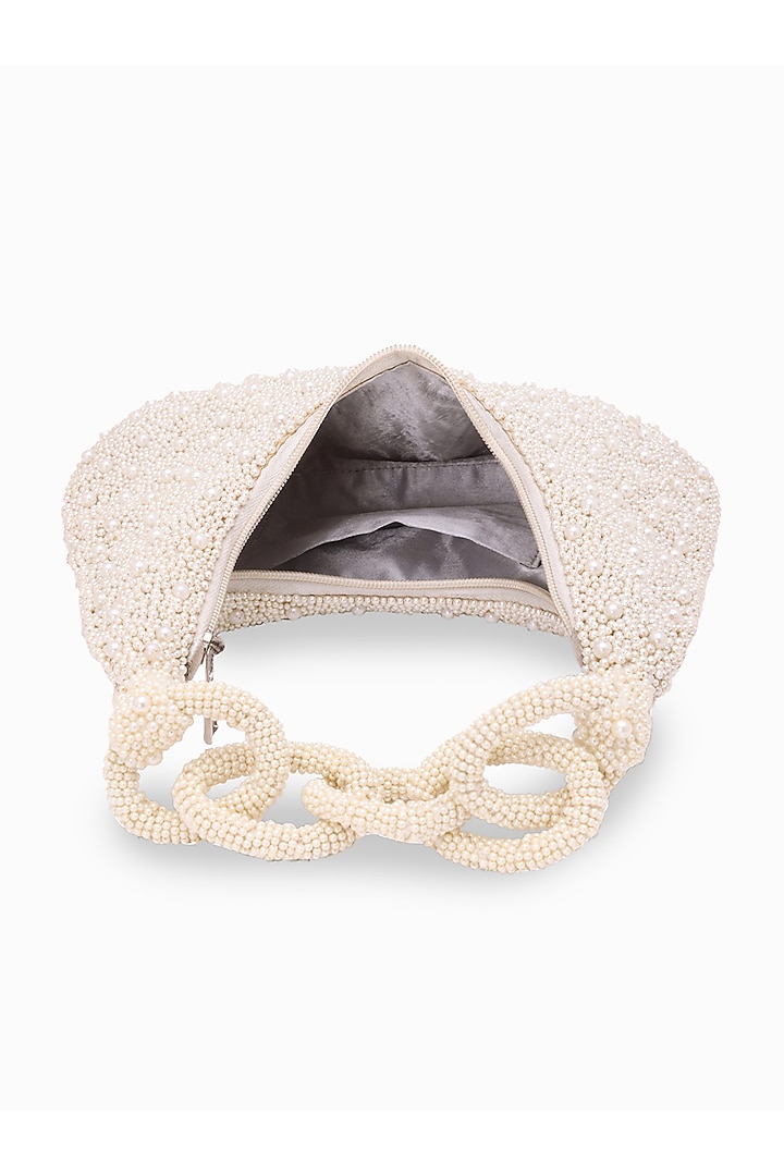 White Silk Embellished Clutch Bag by 5 Elements at Pernia's Pop Up Shop