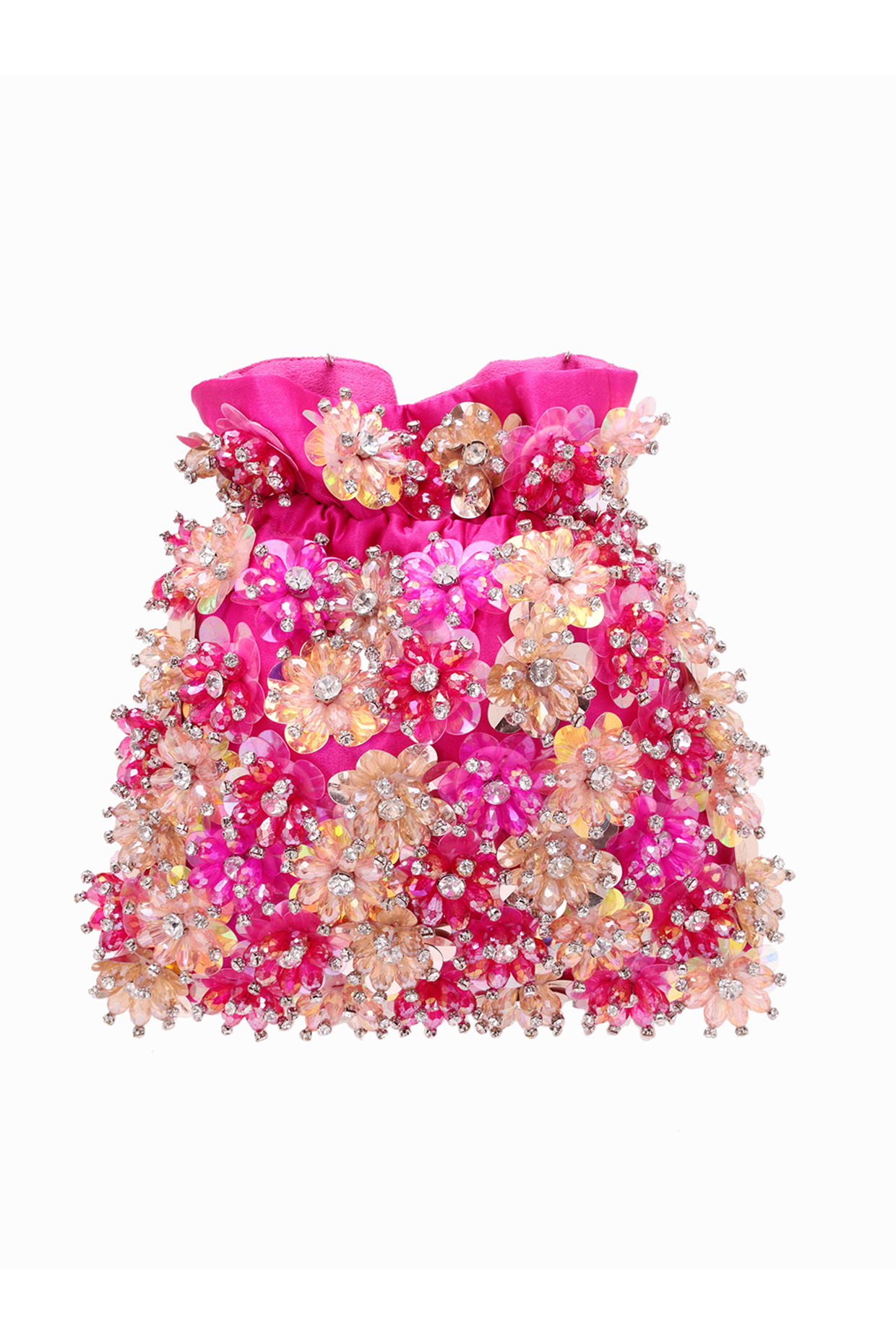 Pink Dupion Embellished Potli by 5 Elements