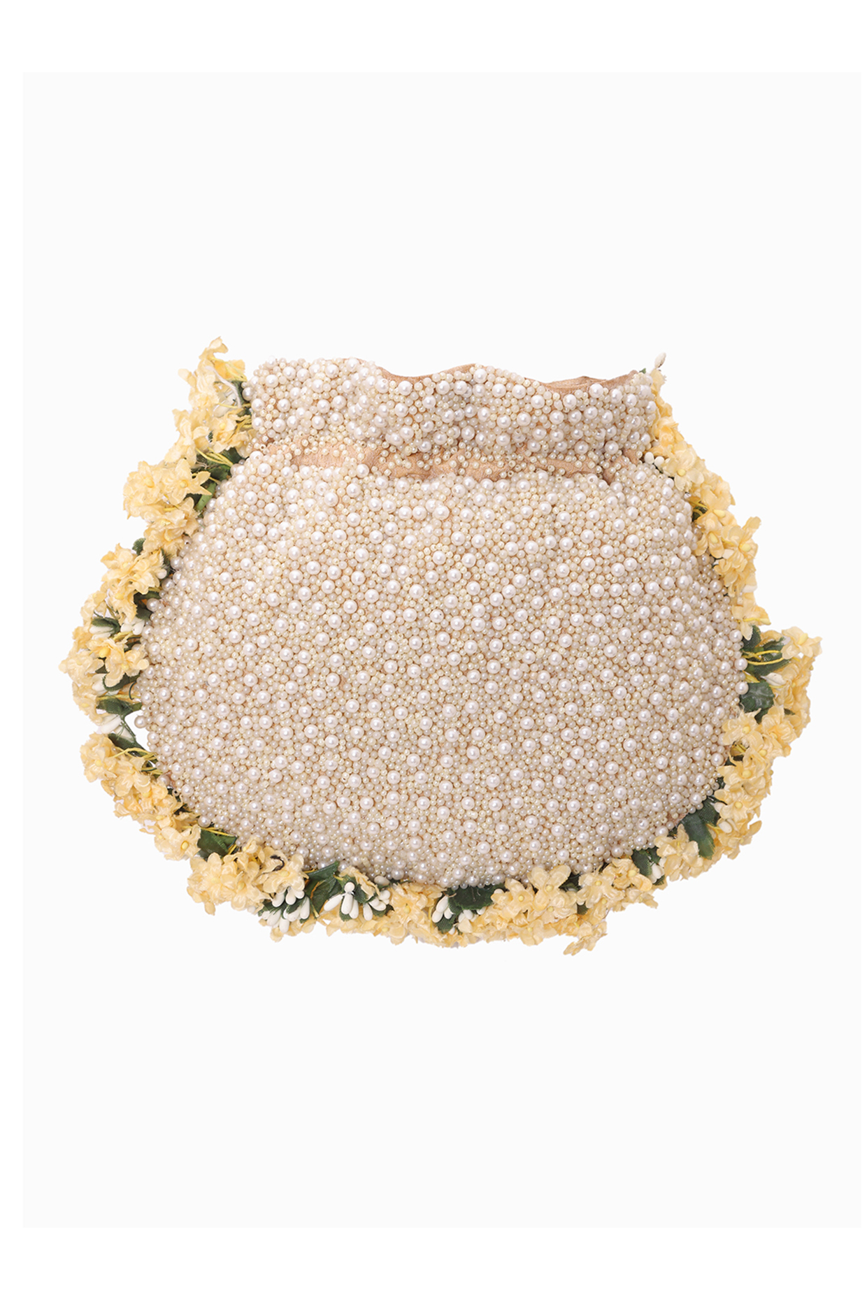 White Dupion Embellished Potli by 5 Elements