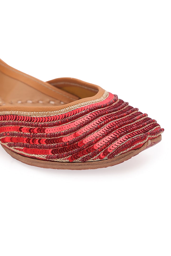 Red Sequins Embellished Juttis by 5 Elements at Pernia's Pop Up Shop