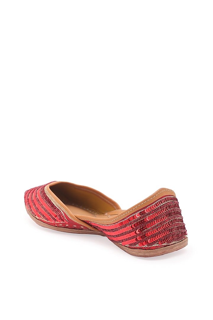 Red Sequins Embellished Juttis by 5 Elements at Pernia's Pop Up Shop