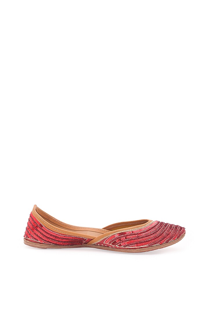 Red Sequins Embellished Juttis by 5 Elements at Pernia's Pop Up Shop