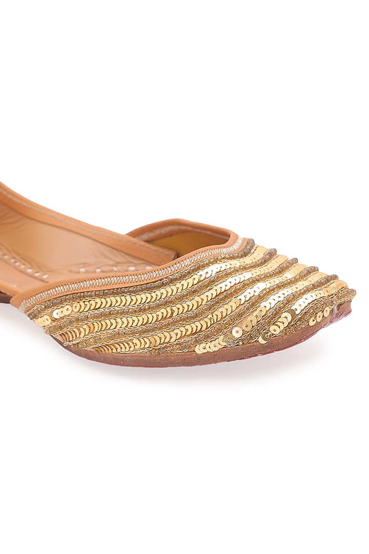Gold Sequins Embellished Juttis by 5 Elements at Pernia's Pop Up Shop